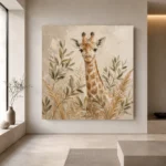 Soft Sand & Olive Giraffe Safari Kids Wall Art Canvas Print - Image 4