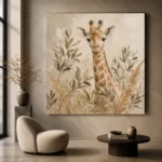 Soft Sand & Olive Giraffe Safari Kids Wall Art Canvas Print - Image 5