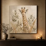 Soft Sand & Olive Giraffe Safari Kids Wall Art Canvas Print - Image 6