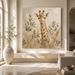 Soft Sand & Olive Giraffe Safari Kids Wall Art Canvas Print - Image 8