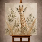 Soft Sand & Olive Giraffe Safari Kids Wall Art Canvas Print - Image 10