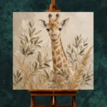 Soft Sand & Olive Giraffe Safari Kids Wall Art Canvas Print - Image 11