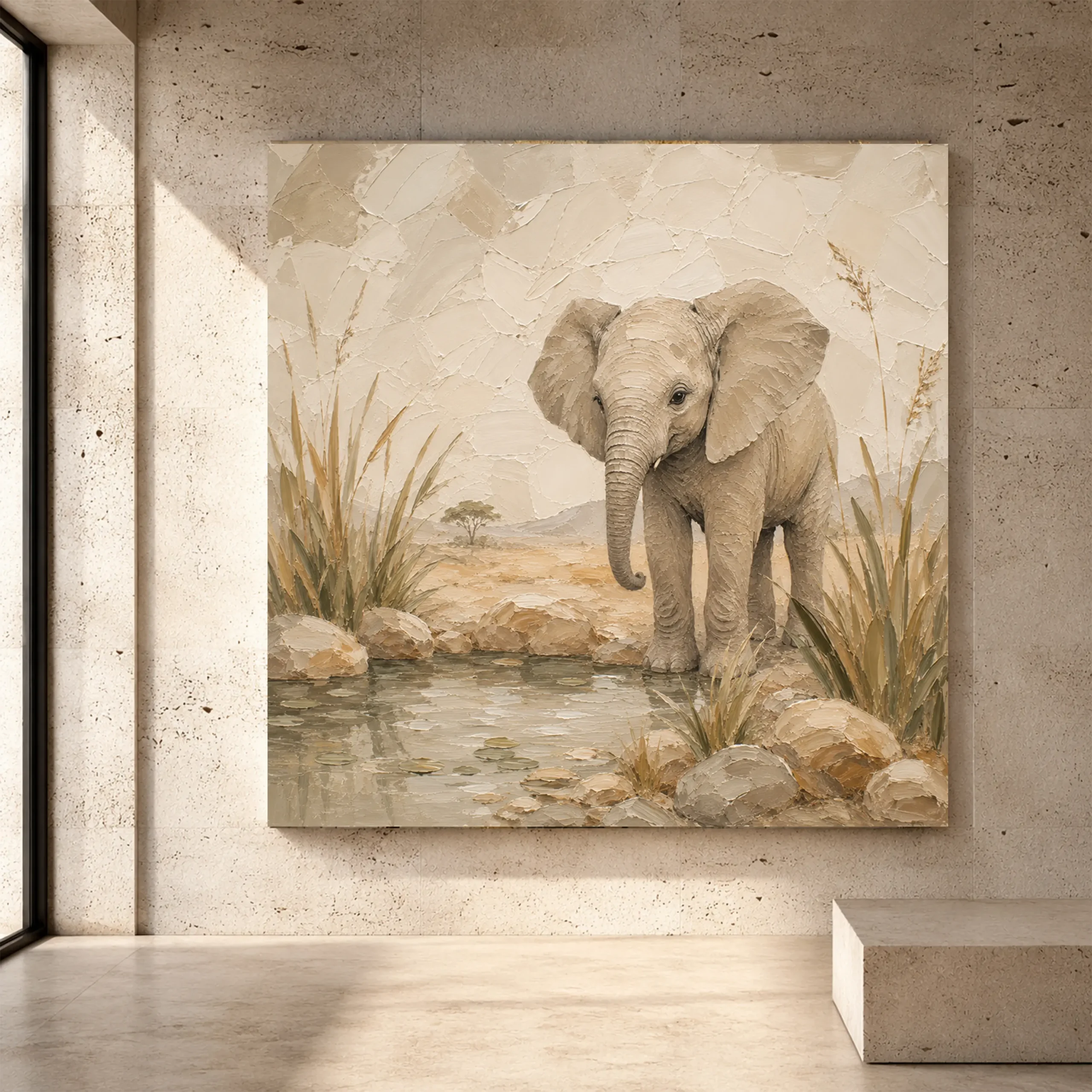 Premium Wall Art Kare Html Edition – KIDSROOM033 Image 1 Sand, olive gray, and comforting Safari Kids Wall Art print for elegant interiors. No text or watermarks in design.