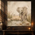 Sand & Olive Baby Elephant Oasis Safari Kids Wall Art Canvas Print - Image 2