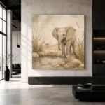 Sand & Olive Baby Elephant Oasis Safari Kids Wall Art Canvas Print - Image 3