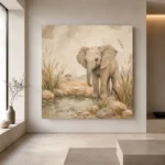 Sand & Olive Baby Elephant Oasis Safari Kids Wall Art Canvas Print - Image 4