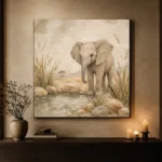 Sand & Olive Baby Elephant Oasis Safari Kids Wall Art Canvas Print - Image 6