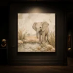 Sand & Olive Baby Elephant Oasis Safari Kids Wall Art Canvas Print - Image 7