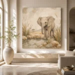 Sand & Olive Baby Elephant Oasis Safari Kids Wall Art Canvas Print - Image 8