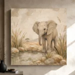 Sand & Olive Baby Elephant Oasis Safari Kids Wall Art Canvas Print - Image 9