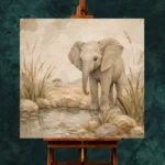 Sand & Olive Baby Elephant Oasis Safari Kids Wall Art Canvas Print - Image 11