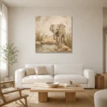 Sand & Olive Baby Elephant Oasis Safari Kids Wall Art Canvas Print styled in a refined neutral interior