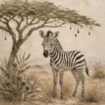 Ivory & Charcoal Zebra Foal Safari Kids Wall Art Canvas Print
