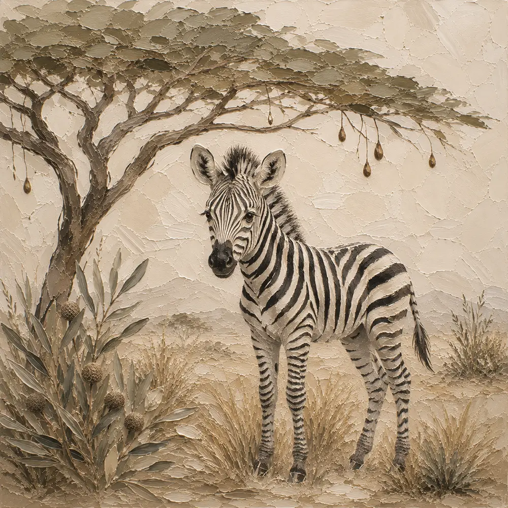 Ivory & Charcoal Zebra Foal Safari Kids Wall Art Canvas Print