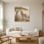 Ivory & Charcoal Zebra Foal Safari Kids Wall Art Canvas Print styled in a refined neutral interior