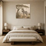 Ivory & Charcoal Zebra Foal Safari Kids Wall Art Canvas Print showcased in an elegant minimalist interior