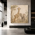 Sand & Caramel Safari Animal Trio Kids Wall Art Canvas Print - Image 3