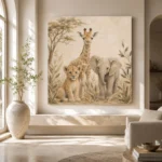 Sand & Caramel Safari Animal Trio Kids Wall Art Canvas Print - Image 8