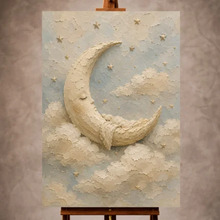 Cream and champagne gold Celestial Nursery Wall Art print for elegant interiors. No text or watermarks in design.