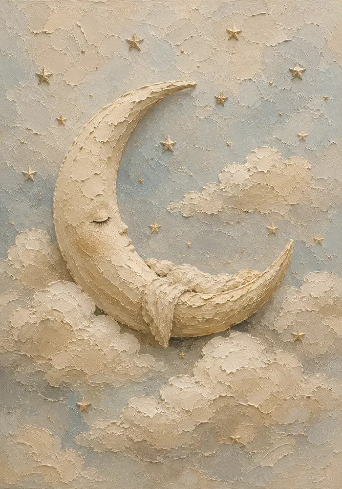 Cream & Gold Crescent Moon Celestial Nursery Wall Art Canvas Print