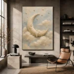 Cream & Gold Crescent Moon Celestial Nursery Wall Art Canvas Print - Image 3