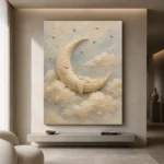 Cream & Gold Crescent Moon Celestial Nursery Wall Art Canvas Print - Image 4