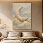 Cream & Gold Crescent Moon Celestial Nursery Wall Art Canvas Print - Image 8