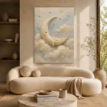 Cream & Gold Crescent Moon Celestial Nursery Wall Art Canvas Print - Image 9