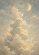 Cream & Blue Moonlit Cloud Celestial Nursery Wall Art Canvas Print