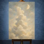 Cream & Blue Moonlit Cloud Celestial Nursery Wall Art Canvas Print - Image 2