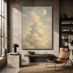 Cream & Blue Moonlit Cloud Celestial Nursery Wall Art Canvas Print - Image 3
