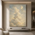 Cream & Blue Moonlit Cloud Celestial Nursery Wall Art Canvas Print - Image 4