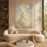 Cream & Blue Moonlit Cloud Celestial Nursery Wall Art Canvas Print - Image 9