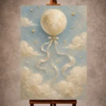 Pale blue and brushed gold Celestial Nursery Wall Art print for elegant interiors. No text or watermarks in design.