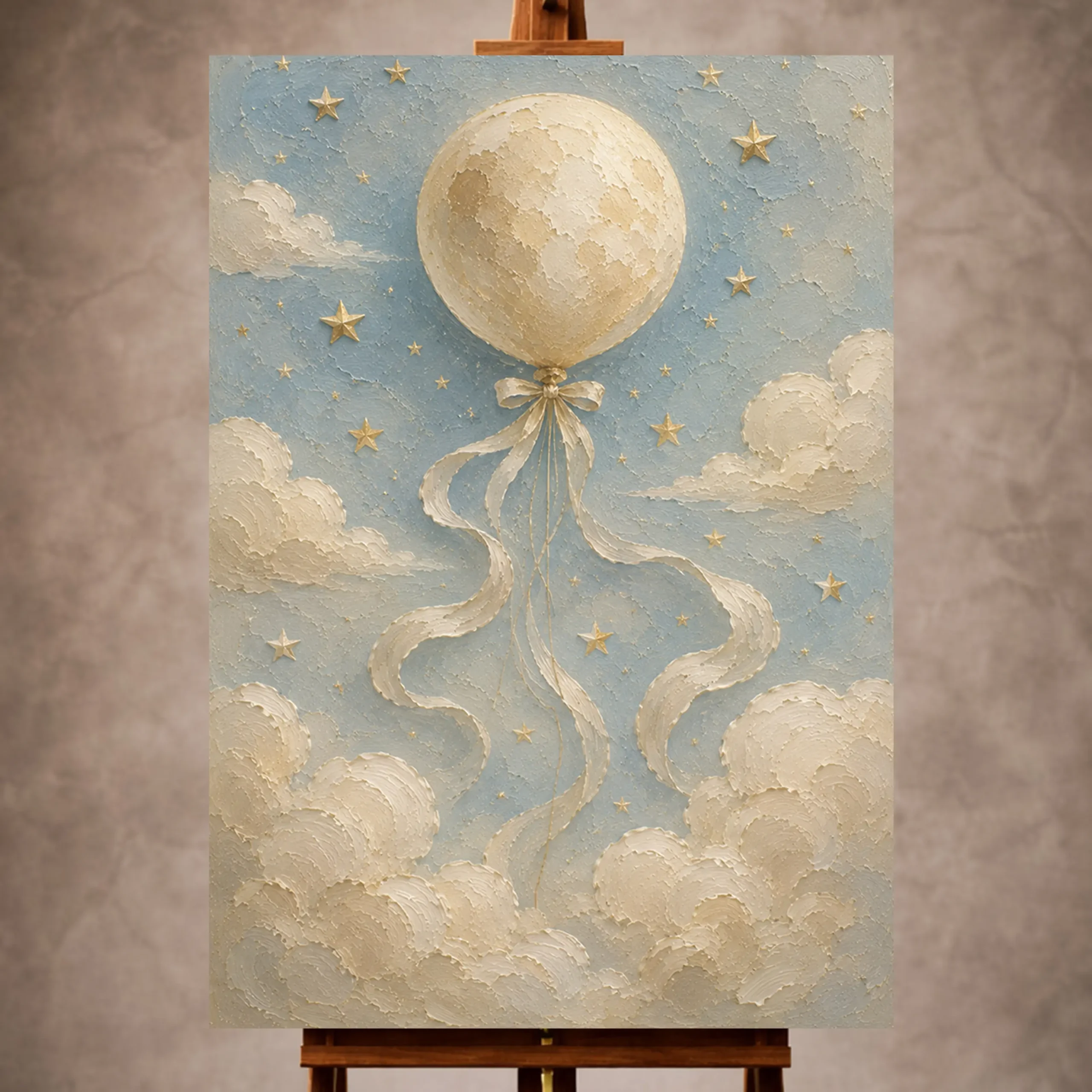 Premium Wall Art Dikey Html Edition – KIDSROOM038 Image 1 Pale blue and brushed gold Celestial Nursery Wall Art print for elegant interiors. No text or watermarks in design.