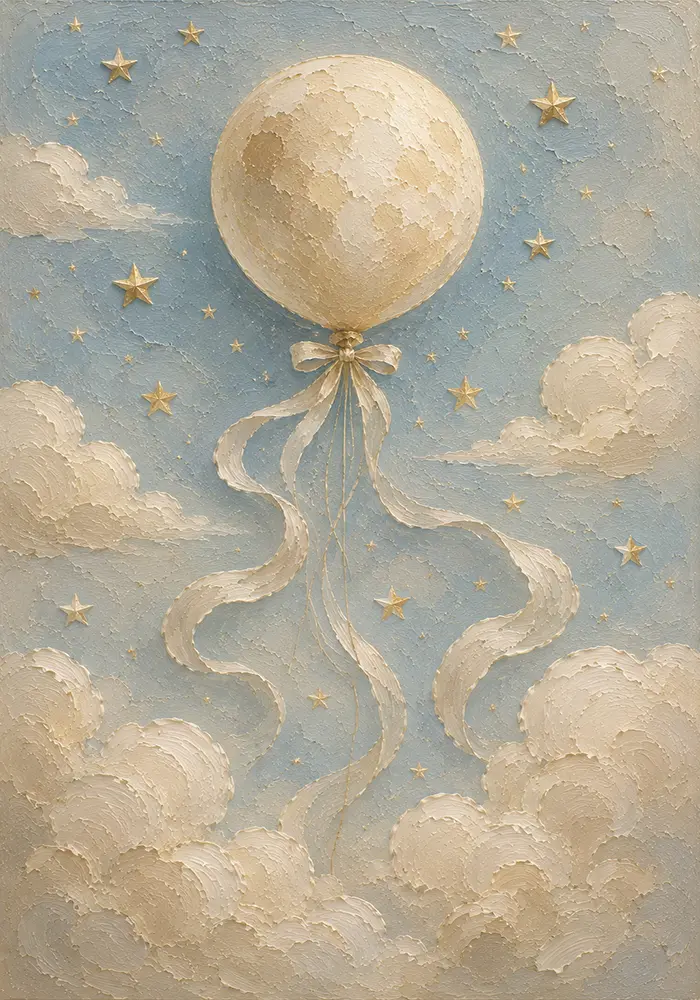 Pale Blue & Gold Moon Balloon Celestial Nursery Wall Art Canvas Print