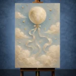 Pale Blue & Gold Moon Balloon Celestial Nursery Wall Art Canvas Print - Image 2