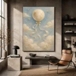 Pale Blue & Gold Moon Balloon Celestial Nursery Wall Art Canvas Print - Image 3