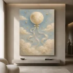 Pale Blue & Gold Moon Balloon Celestial Nursery Wall Art Canvas Print - Image 4
