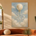 Pale Blue & Gold Moon Balloon Celestial Nursery Wall Art Canvas Print - Image 6