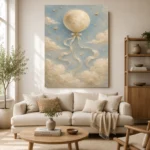 Pale Blue & Gold Moon Balloon Celestial Nursery Wall Art Canvas Print - Image 10