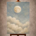 Cream and muted gold Celestial Nursery Wall Art print for elegant interiors. No text or watermarks in design.