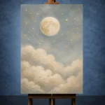 Cream & Gold Full Moon Celestial Nursery Wall Art Canvas Print - Image 2