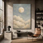 Cream & Gold Full Moon Celestial Nursery Wall Art Canvas Print - Image 3