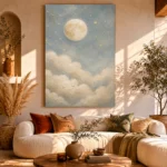 Cream & Gold Full Moon Celestial Nursery Wall Art Canvas Print - Image 11