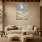 Cream & Gold Full Moon Celestial Nursery Wall Art Canvas Print presented in a sophisticated home setting