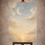 Cream and champagne gold Celestial Nursery Wall Art print for elegant interiors. No text or watermarks in design.