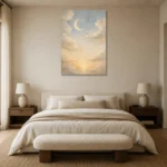 Cream & Champagne Dawn Moon Celestial Nursery Wall Art Canvas Print showcased in an elegant minimalist interior