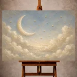 Cream and champagne gold Celestial Nursery Wall Art print for elegant interiors. No text or watermarks in design.