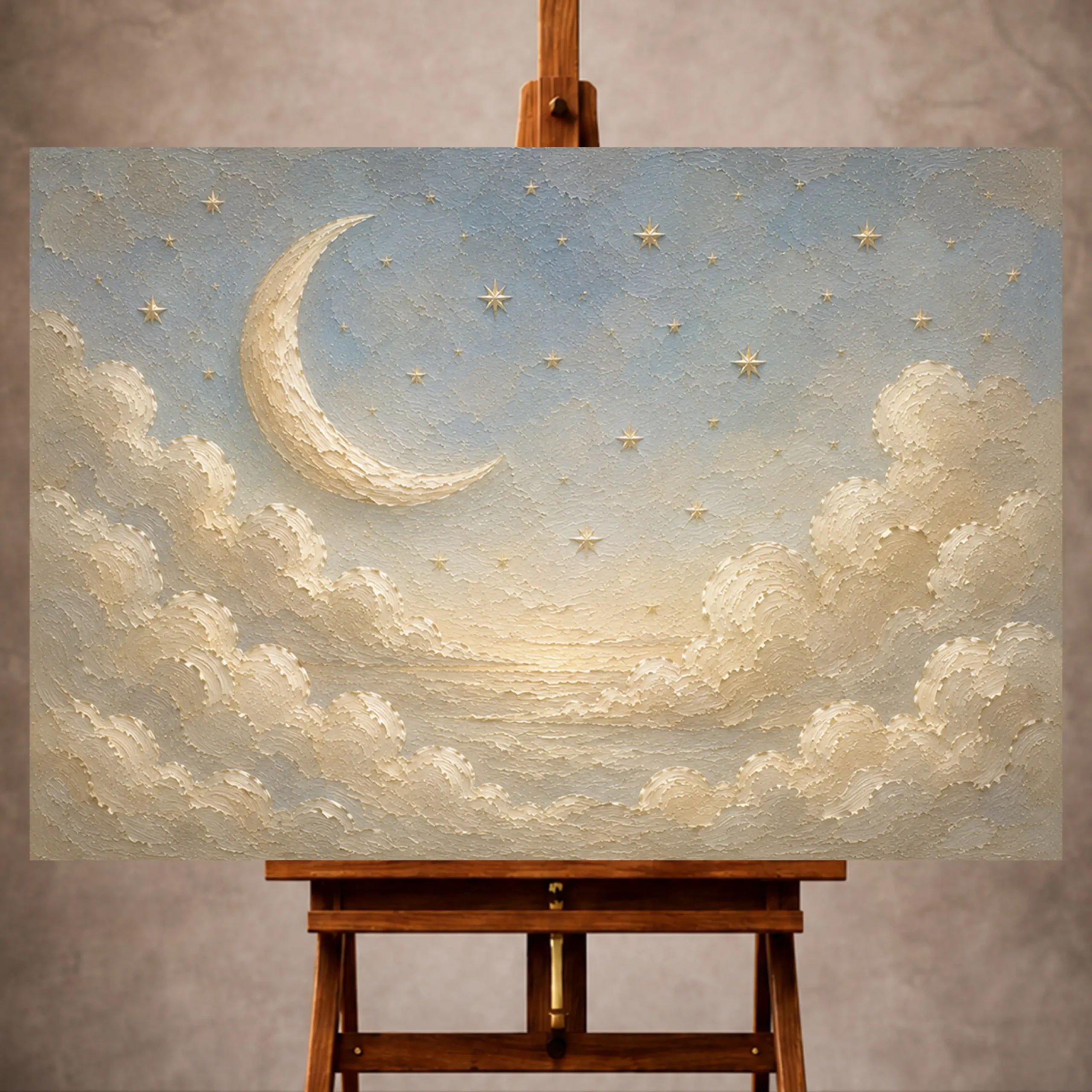 Premium Wall Art Yatay Html Edition – KIDSROOM041 Image 1 Cream and champagne gold Celestial Nursery Wall Art print for elegant interiors. No text or watermarks in design.